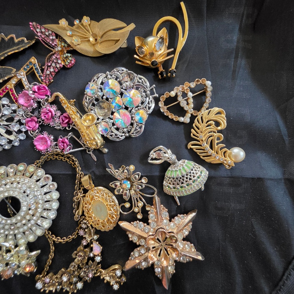 Vintage Brooch Pin Lot Lisner Starburst Cara China Floral Rhinestone Jewelry